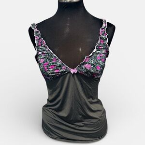 💞Diesel Womens Lingerie Camisole Floral Ruffle Trim Stretch Top Size M Y2K
